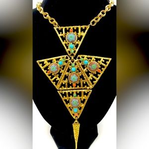 D & E JULIANA Moroccan Matrix Tile Large Pendant Statement Necklace